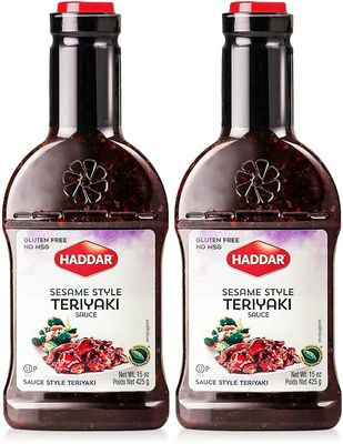 Haddar Sesame Style Sweet Teriyaki Sauce Marinade, 15oz 2 Pack No High Fructose Corn Syrup, Low Sodium, No MSG, Gluten Free, Soy Free Great for Marinades &amp; Dipping Kosher Including Passover