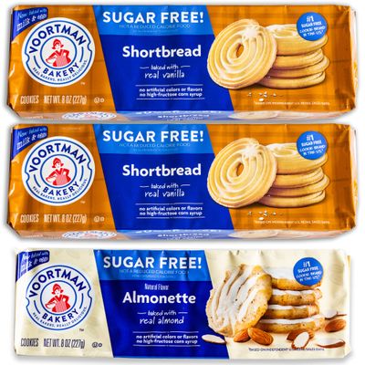 Voortman Sugar Free Cookies - Variety Pack - Shortbread Swirl 2, 8oz packs - Iced Almonette 1, 8oz pack - Made with Real Ingredients - 3 Packs Total