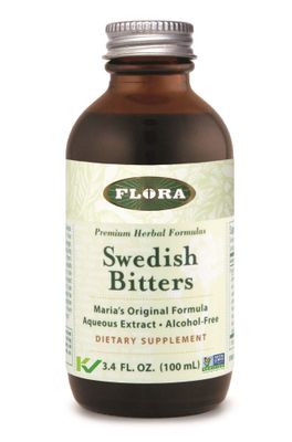 Flora - Swedish Bitters for Digestion, Alcohol-Free Bitters Help Bloating &amp; Digestion, Maria&#39;s Original Formula Aqueous Extract, Vegan, Kosher, Non GMO, 3.4-fl. oz. Glass Bottle