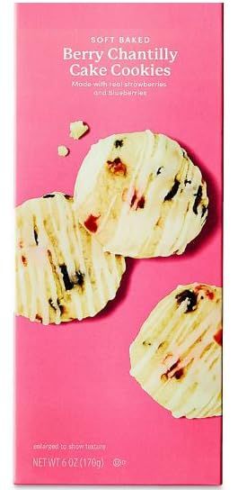 Berry Chantilly Cake Soft Baked Cookies, Iced Strawberry &amp; Blueberry Shortbread Snack Snacking Food Dessert Treat, BetterGoods 6oz Box