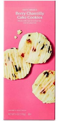 Berry Chantilly Cake Soft Baked Cookies, Iced Strawberry &amp; Blueberry Shortbread Snack Snacking Food Dessert Treat, BetterGoods 6oz Box