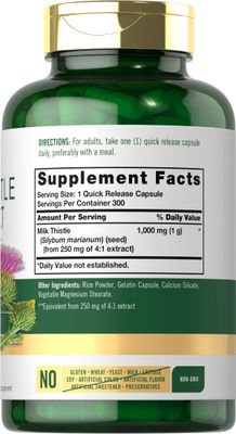 Carlyle Milk Thistle 1000mg 300 Capsules Non-GMO, Gluten Free Extract