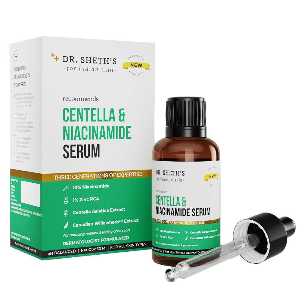 Dr. Sheth&#39;s Centella &amp; Niacinamide Face Serum Helps Reduces Acne &amp; Scars Controls Sebum &amp; Soothes Redness Unisex Formula for All Skin Types 1.01 Fl Oz30 ml