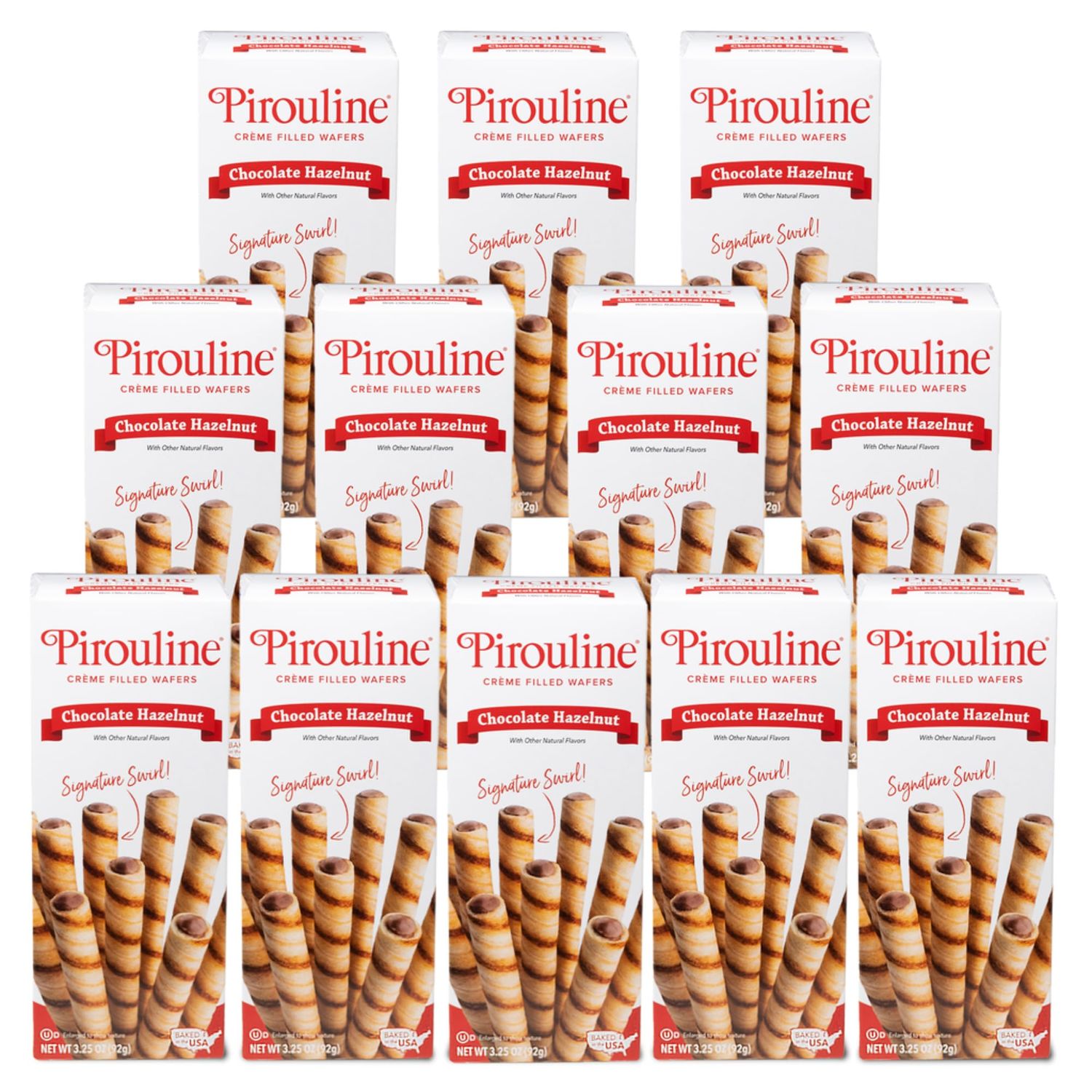 Pirouline - Chocolate Hazelnut Rolled Wafers - Rolled Wafer Sticks, Creme Filled Wafers, Rolled Cookies for Coffee, Tea, Ice Cream, Snacks, Parties, Gifts, Birthdays - 3.25oz Carton 12 Pack