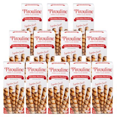 Pirouline - Chocolate Hazelnut Rolled Wafers - Rolled Wafer Sticks, Creme Filled Wafers, Rolled Cookies for Coffee, Tea, Ice Cream, Snacks, Parties, Gifts, Birthdays - 3.25oz Carton 12 Pack