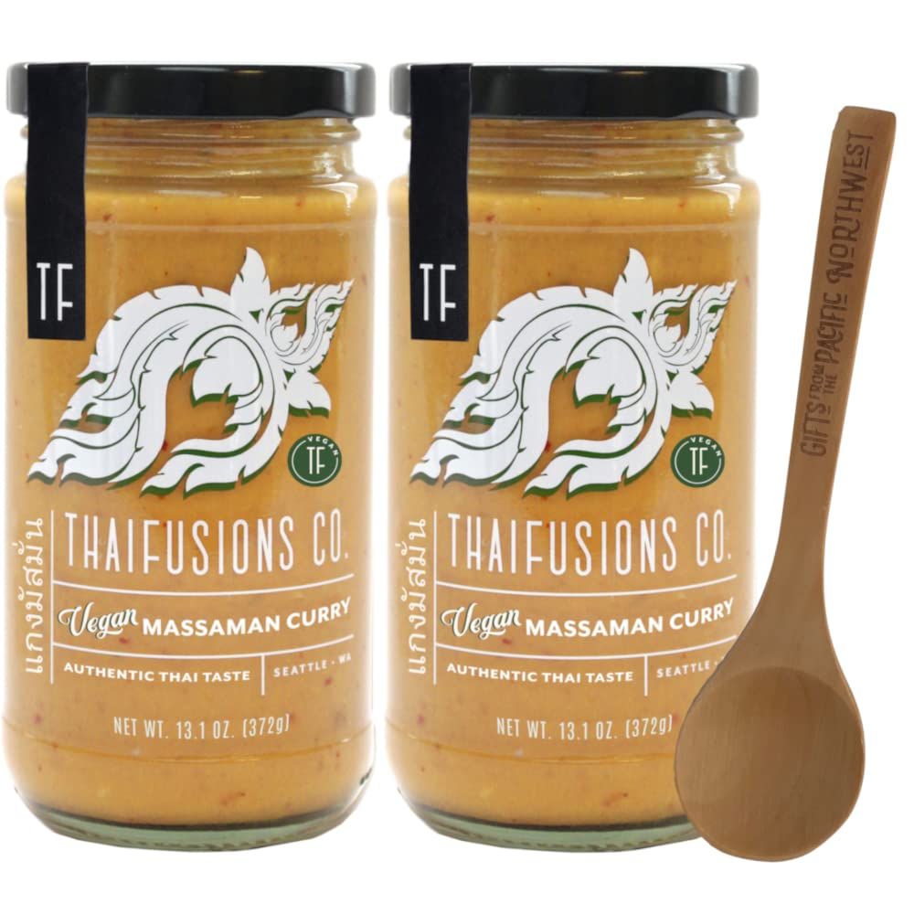 Thai Massaman Vegan Curry Sauce Thaifusions 13.1 Oz Jar Pack of 2 Bundle with Tasting Spoon Curry Sauce Gift Set by Gifts from the Pacific Northwest