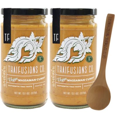 Thai Massaman Vegan Curry Sauce Thaifusions 13.1 Oz Jar Pack of 2 Bundle with Tasting Spoon Curry Sauce Gift Set by Gifts from the Pacific Northwest