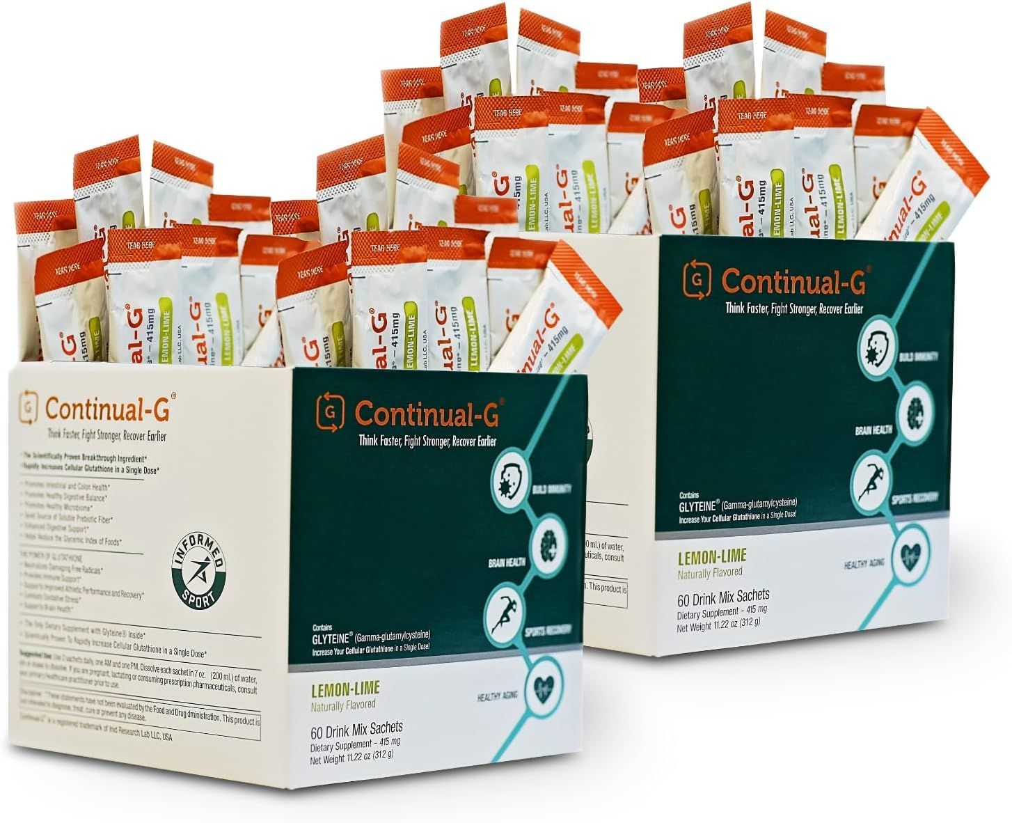 CONTINUAL - G Glyteine Powder Cellular Enhancing Glutathione Supplement, Supports Liver Health, 60 Days Supply Lemon Lime Flavour 415mg