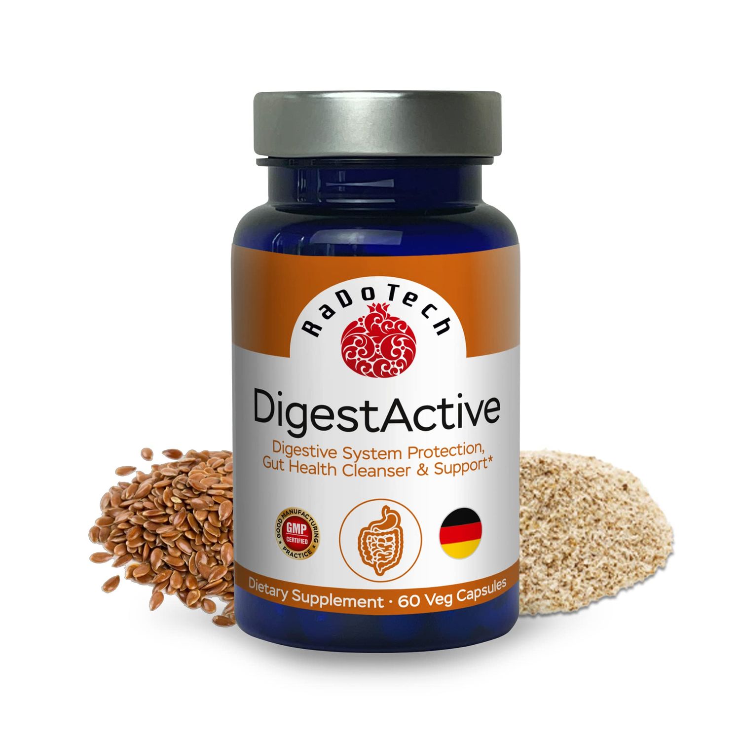 RaDoTech - DigestActive, Normalize The Fuctions of Digestive System and Gut Health Support, Colon Cleanser for Women and Men, Promotes Overall Health, 60 Veg Capsules
