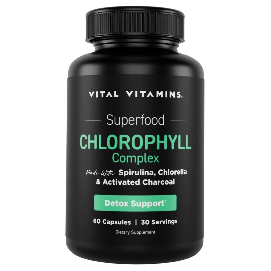 Vital Vitamins Chlorophyll Pills - Body Deodorizing Supplement - Made with Spirulina, Chlorella, Organic Parsley, Mint, &amp; Activated Charcoal - Defeat Odor Naturally - for Women &amp; Men - 60 Capsules