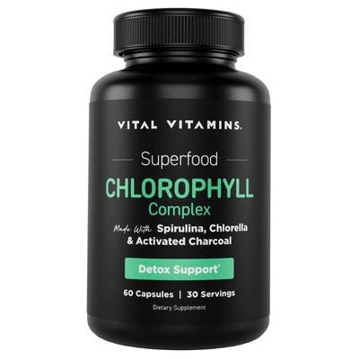 Vital Vitamins Chlorophyll Pills - Body Deodorizing Supplement - Made with Spirulina, Chlorella, Organic Parsley, Mint, &amp; Activated Charcoal - Defeat Odor Naturally - for Women &amp; Men - 60 Capsules