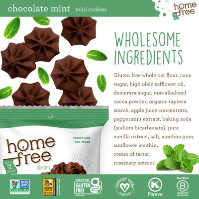 Homefree Treats You Can Trust Gluten Free Mini Cookies, Single Serve, Chocolate Mint, 0.95 Ounce Pack of 10