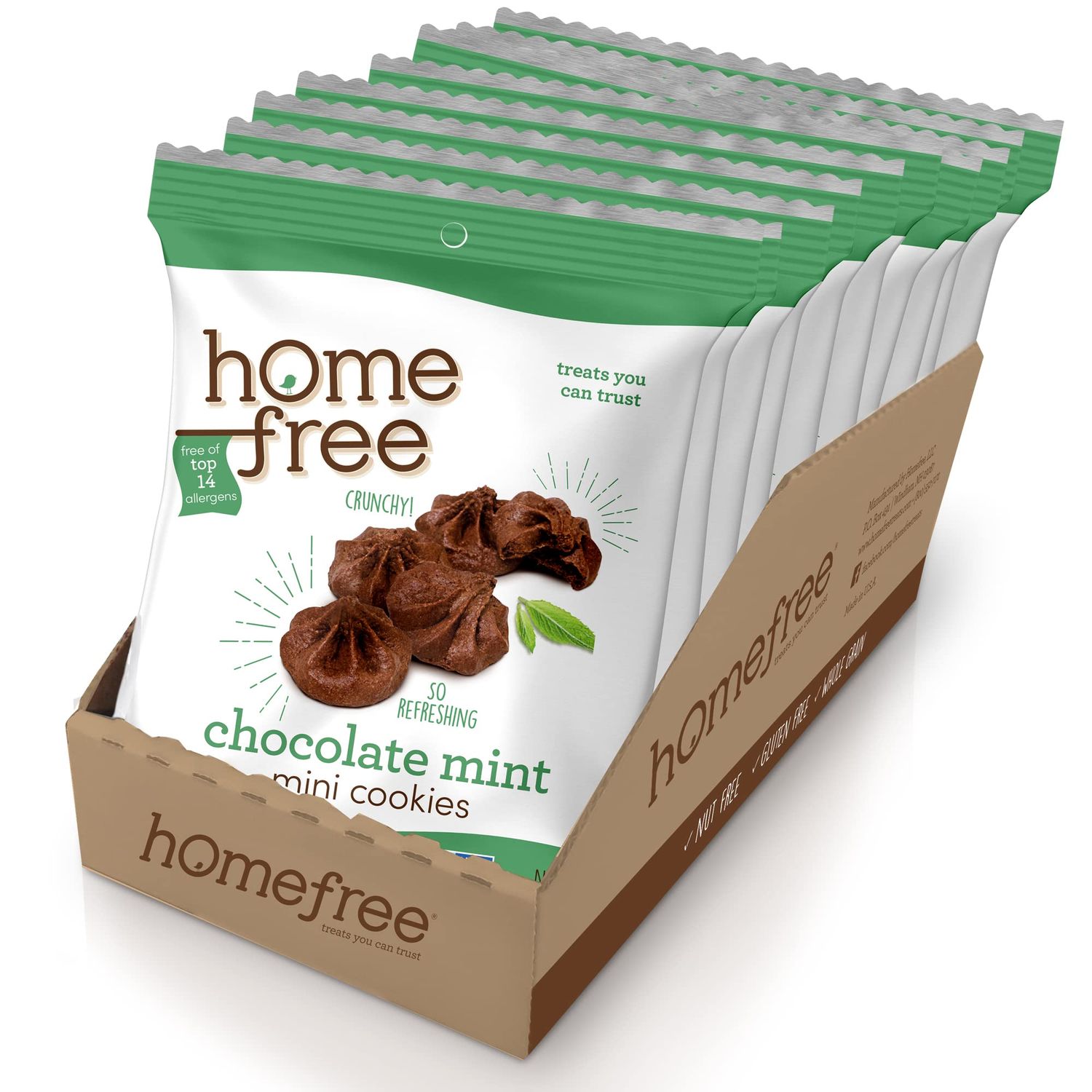 Homefree Treats You Can Trust Gluten Free Mini Cookies, Single Serve, Chocolate Mint, 0.95 Ounce Pack of 10