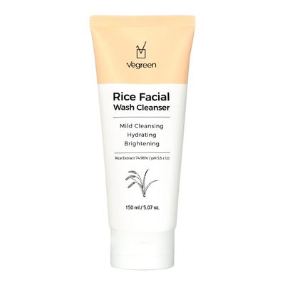 VEGREEN Rice Face Wash Mild Foaming Facial Cleanser for Dry Skin pH Balancing Hydrating Facial Cleanser Face Wash for All Skin Types Moisturizing Face Cleaner for Skin Brightening 5.07 fl oz
