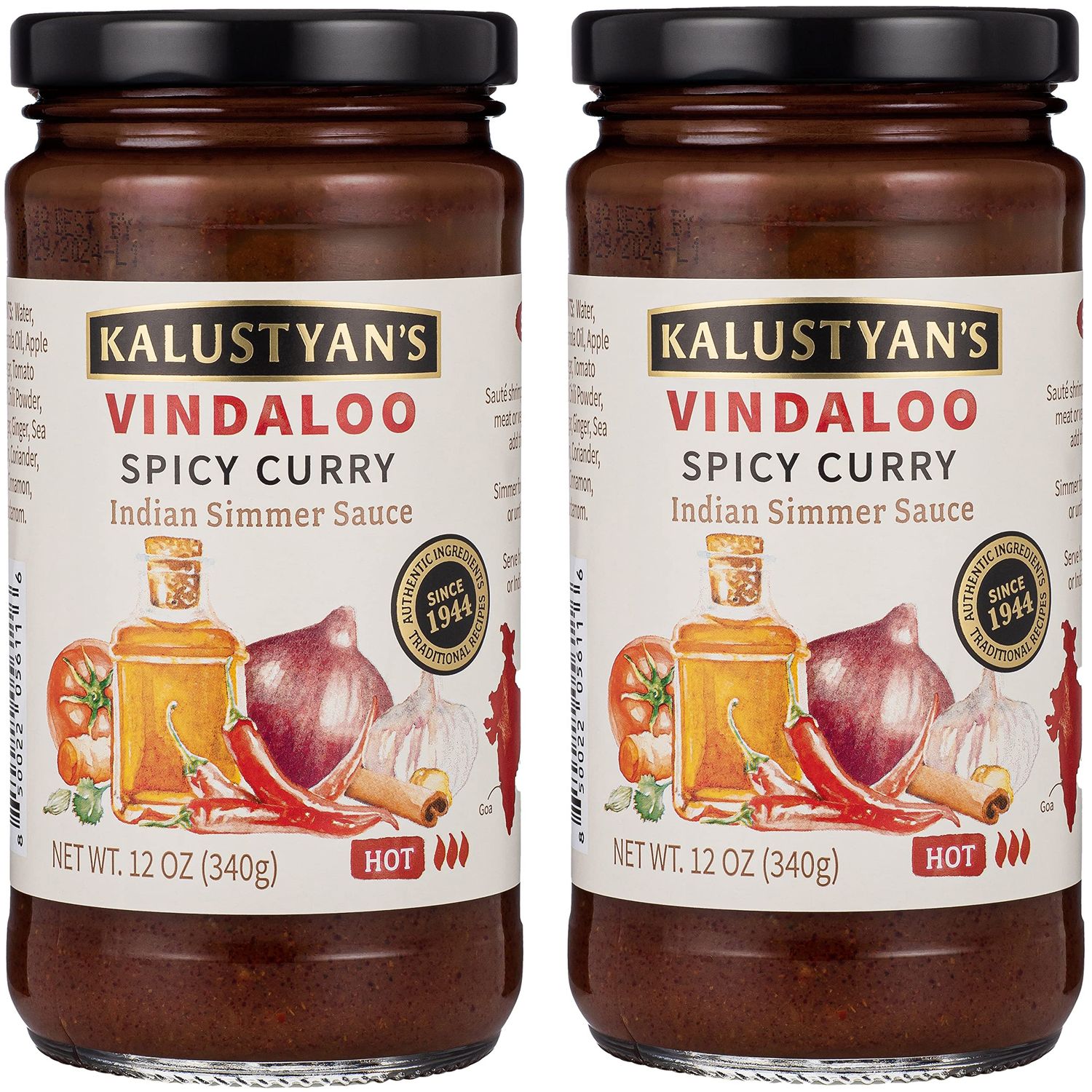 Kalustyan&#39;s Vindaloo Spicy Curry Sauce, Indian Simmer Sauce, From New York City&#39;s Favorite Spice Destination, Hot Curry with Notes of Red Chili, Sweet Red Onions - Gluten-Free, Vegan, 12oz - 2 Pack
