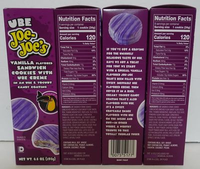Trader Joe UBE Joe-Joe's Vanilla Flavored Sandwich Cookies with UBE Cream 6.8oz 193g Two Boxes