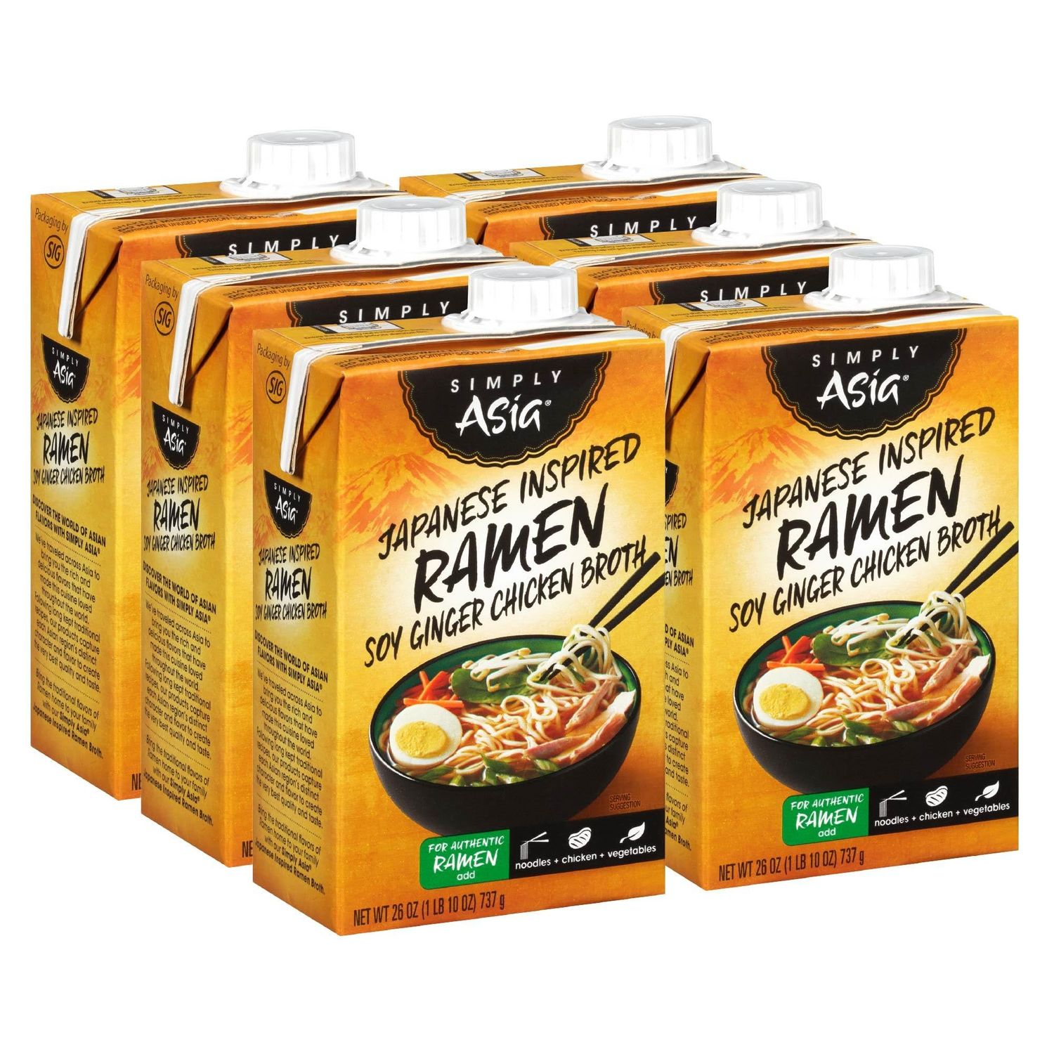 Simply Asia Japanese Inspired Ramen Soy Ginger Chicken Broth, 26 fl oz Pack of 6