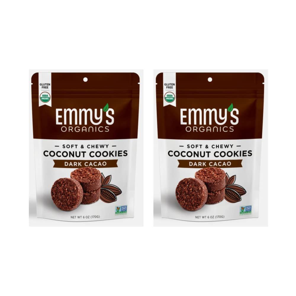 Emmy&#39;s Organics Dark Cacao Coconut Cookies Pack of 2 Gluten-Free, Organic, Vegan, Paleo-Friendly