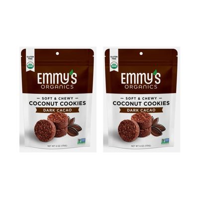 Emmy&#39;s Organics Dark Cacao Coconut Cookies Pack of 2 Gluten-Free, Organic, Vegan, Paleo-Friendly