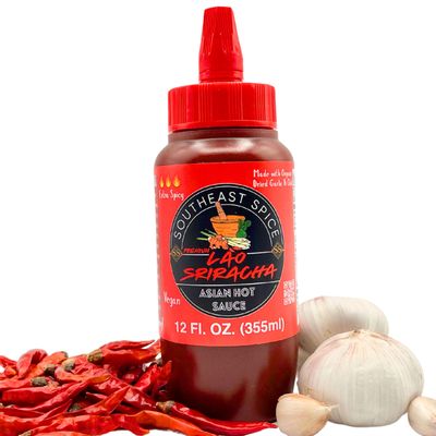 SOUTHEAST SPICE ORGANIC HOT SAUCE - Original Lao Sriracha, bottle red chili sweet garlic pepper siracha, extra Asian sauces, vegan premium natural ingredients, for ramen hamburgers hotdogs 12 Fluid...