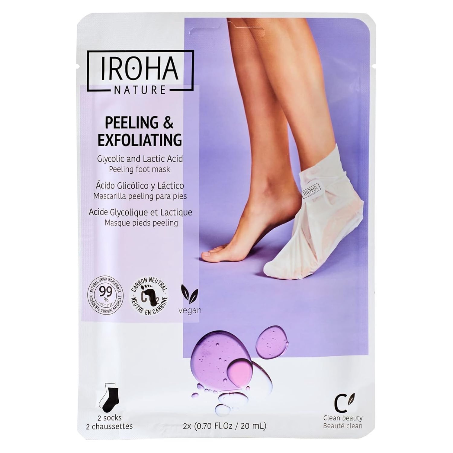 IROHA NATURE SOCKS TREATMENT FOR FEET Exfoliating Lavander 2 units - One use CLEAN BEAUTY