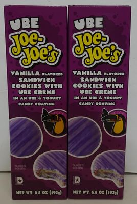 Trader Joe UBE Joe-Joe&#39;s Vanilla Flavored Sandwich Cookies with UBE Cream 6.8oz 193g Two Boxes