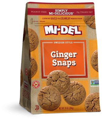 Mi-Del Ginger Snaps Cookies - Authentic Ginger Flavor - Crunchy Ginger Cookies - Non-GMO Certified, 0g Trans Fat - Healthy Cookie Snack - 10oz
