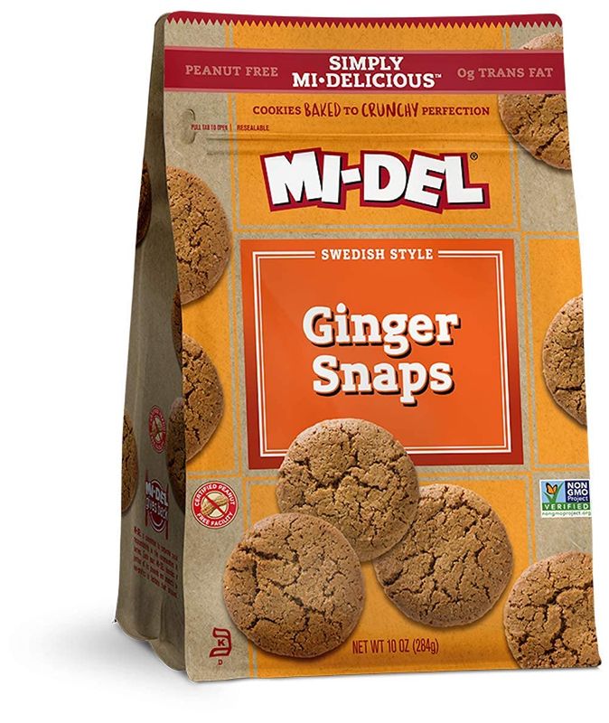 Mi-Del Ginger Snaps Cookies - Authentic Ginger Flavor - Crunchy Ginger Cookies - Non-GMO Certified, 0g Trans Fat - Healthy Cookie Snack - 10oz