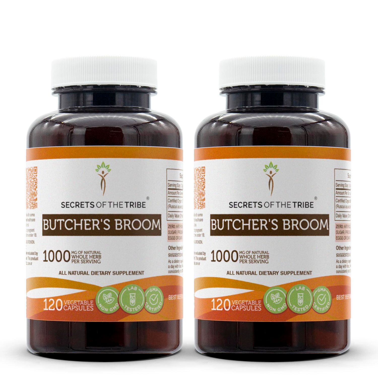 Secrets of the Tribe Butcher&#39;s Broom 120 Capsules2 pcs., 1000 mg, Butcher&#39;s Broom Ruscus aculeatus Dried Root 2x120 Capsules