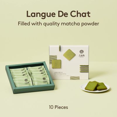 OSULLOC Langue de Chat Cookies 3.52oz, 100g Korean Matcha Flavored Snacks Asian Snacks, Premium Tea Food