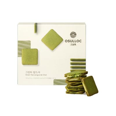 OSULLOC Langue de Chat Cookies 3.52oz, 100g Korean Matcha Flavored Snacks Asian Snacks, Premium Tea Food
