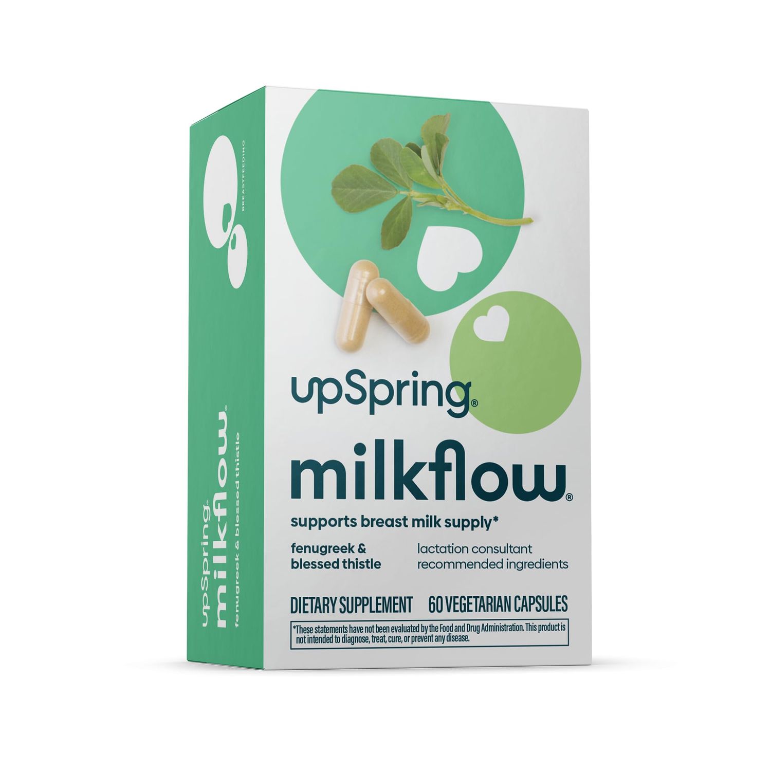 UpSpring Milkflow Lactation Supplement for Milk Supply Increase, Breastfeeding Supplements with Fenugreek &amp; Blessed Thistle, Non-GMO, Lactation Support 60 Vegan Capsules