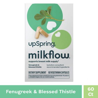 UpSpring Milkflow Lactation Supplement for Milk Supply Increase, Breastfeeding Supplements with Fenugreek & Blessed Thistle, Non-GMO, Lactation Support 60 Vegan Capsules