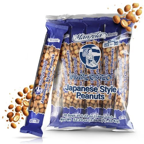 Manzela Japanese Style Coating Peanuts Crunchy with Flavorful Sauce, Savory &amp; Slightly Sweet, Unique Texture, Authentic Mexican Snack, Cacahuates Japoneses Mexicano, Size 10 ct6.35 oz Each, 1-Pack
