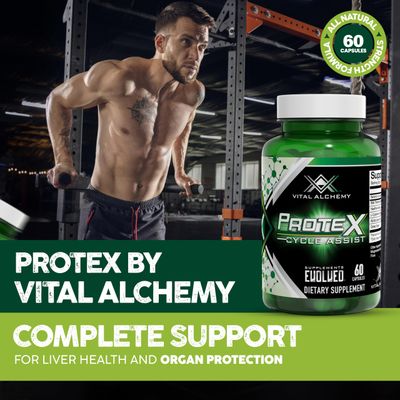 Vital Alchemy ProteX On Cycle Assist - Liver Cleanse, Detox &amp; Repair Formula - Liver Support Supplement with Milk Thistle, Alpha-lipoic Acid,L-Cysteine hcl, and Others for Men 60 Servings -USA Made