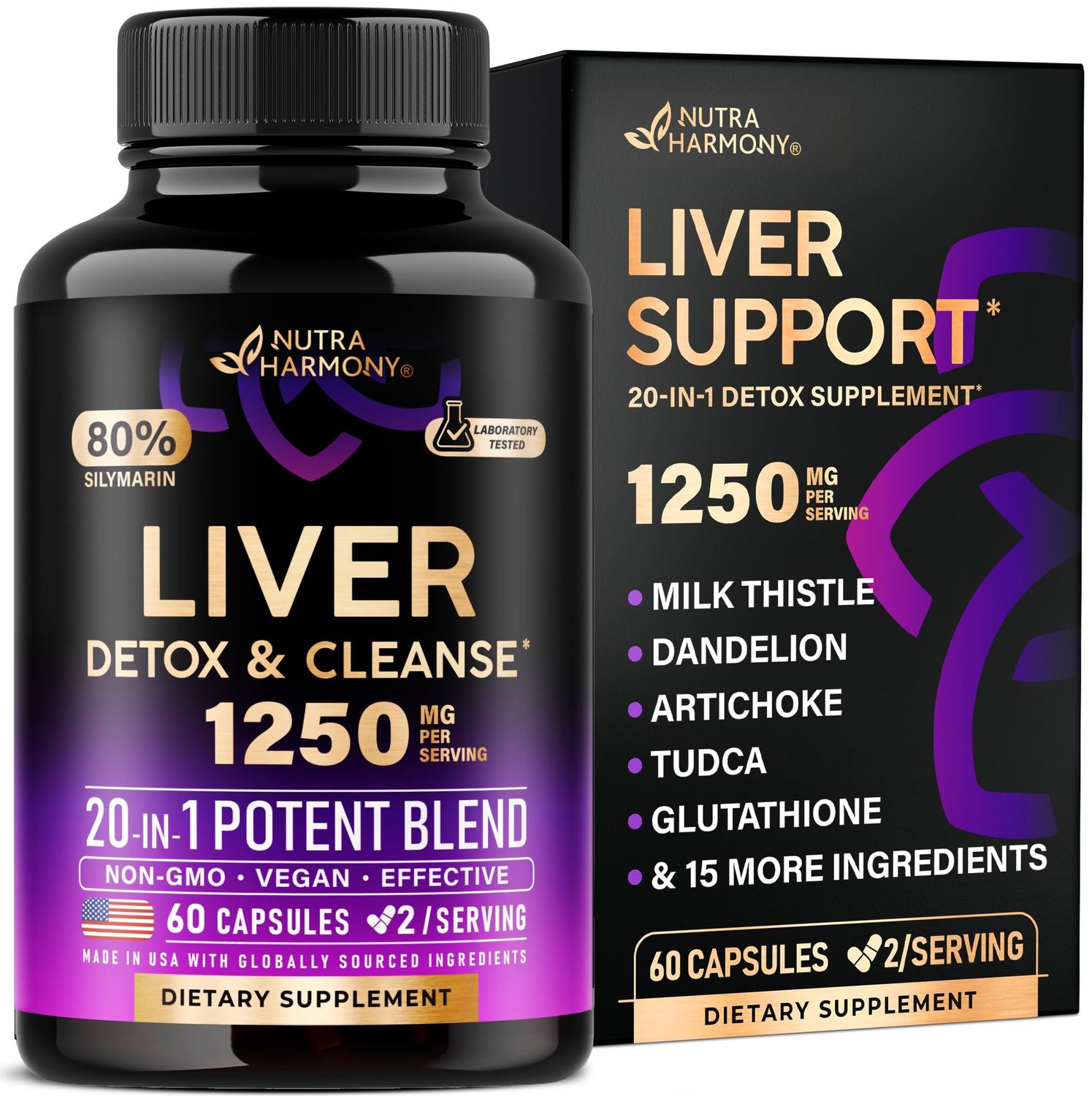 Liver Cleanse Detox &amp; Repair - Milk Thistle Dandelion Artichoke TUDCA Glutathione &amp; NAC - Effective Liver Health Supplement 80 Silymarin - Laboratory Tested, Vegan - Made in USA 60 Capsules