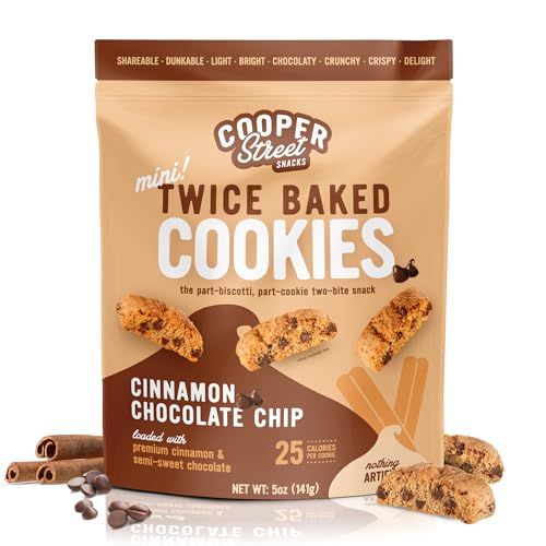 Cooper Street Italian Biscotti Cookies - Twice Baked Biscotti Style Cookie Biscuits in Delicious Cinnamon Chocolate Chip Crispy, Light and Healthy Cookies Peanut &amp; Dairy Free 5oz 1 Pack