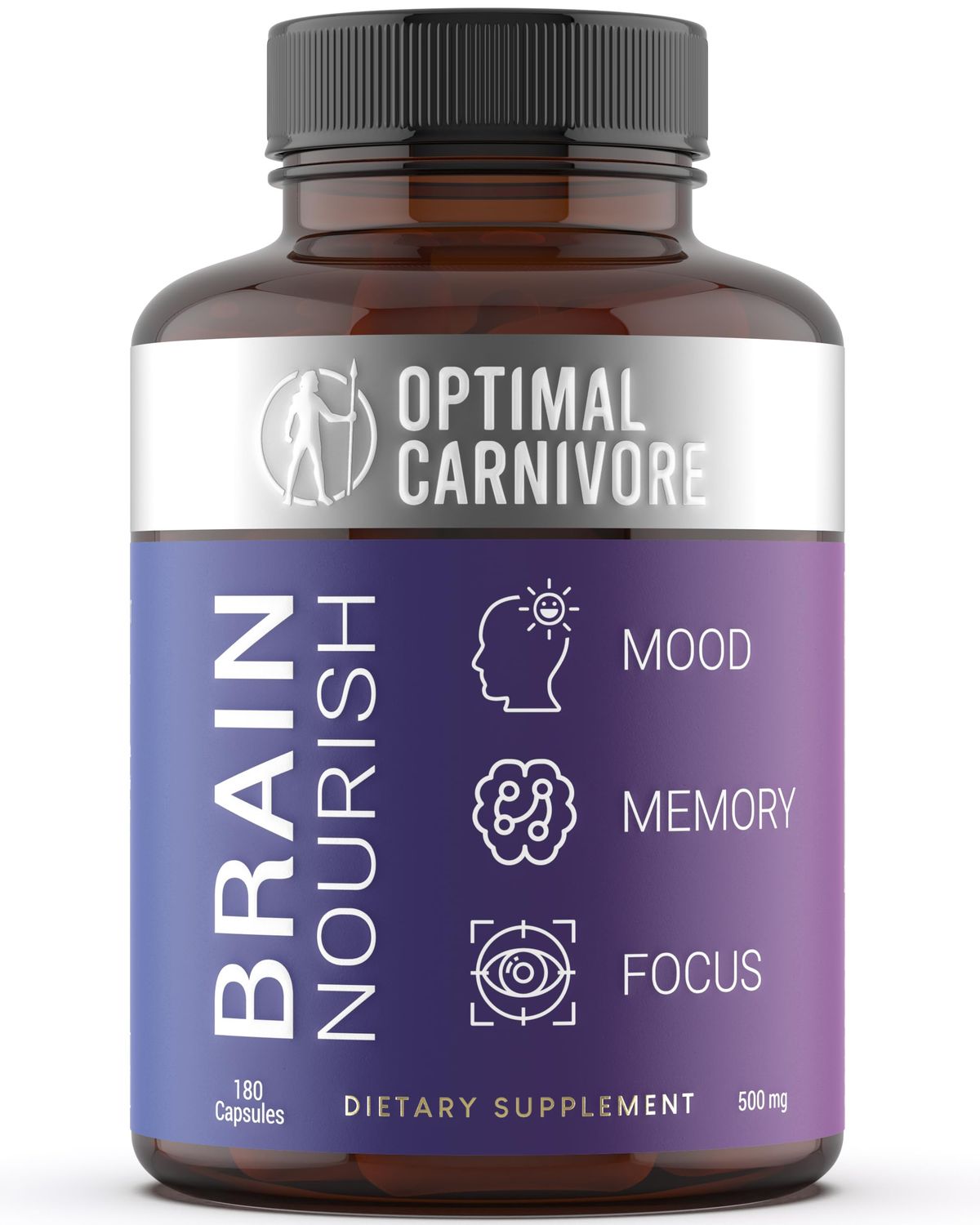 Optimal Carnivore Lions Mane Mushroom Supplement &amp; Beef Brain, Powerful Nootropics Brain Support Supplement, Brain Supplements for Memory and Focus, 180 Capsules