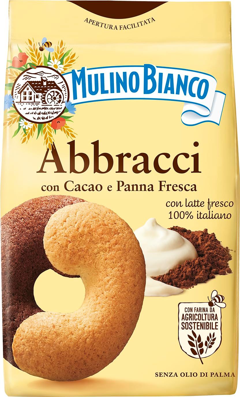 Mulino Bianco Abbracci 12.35oz 350g - Authentic Italian Biscuits with Cocoa and Cream - Perfect Snack or Coffee Companion - Made with Natural Ingredients and No Palm Oil