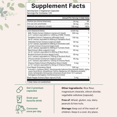Liver Detox, 240 Veggie Capsules 20-in-1 Advanced Support Complex with Milk Thistle, Dandelion, NAD, NAC, ALA, TUDCA, Glutathione, Artichoke, Turmeric, & More Liver Cleanse & Repair Supplement