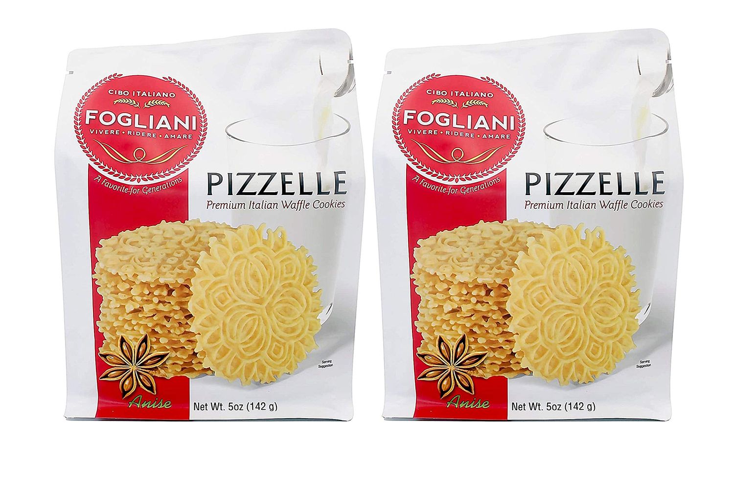 Fogliani Anise Pizzelle Premium Italian Waffle Cookies 5 ounce Pack of 2