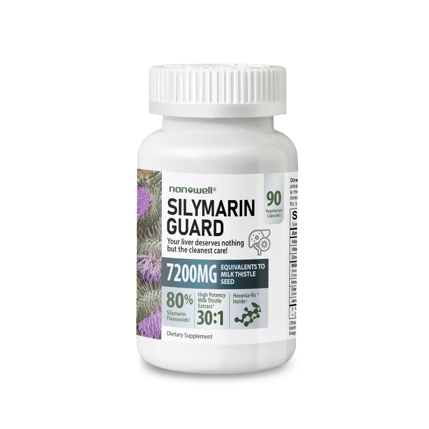 NANOWELL SILYMARIN Guard Milk Thistle 30:1 Extract, 7500 mg Strength, 90 Vegan Capsules