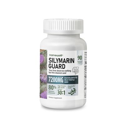 NANOWELL SILYMARIN Guard Milk Thistle 30:1 Extract, 7500 mg Strength, 90 Vegan Capsules