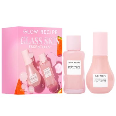 Glow Recipe Glass Skin Essential Korean Skincare Kit - Includes Niacinamide Dew Drops Face Serum &amp; PHA BHA Face Toner - Travel Size Watermelon-Powered Hydrating Serum &amp; Pore Minimizer 2 Count