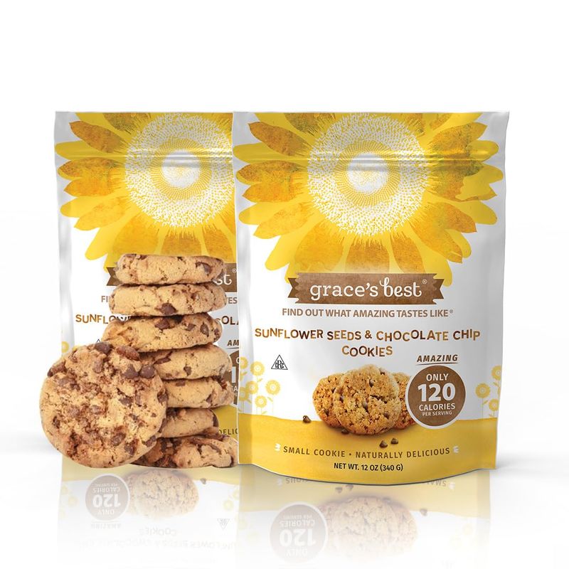 Graces Best Cookies - Sweet and Crunchy Small Snack Made With Natural, Quality Ingredients - Sunflower Seeds and Chocolate Chips - Pack of 2 12oz
