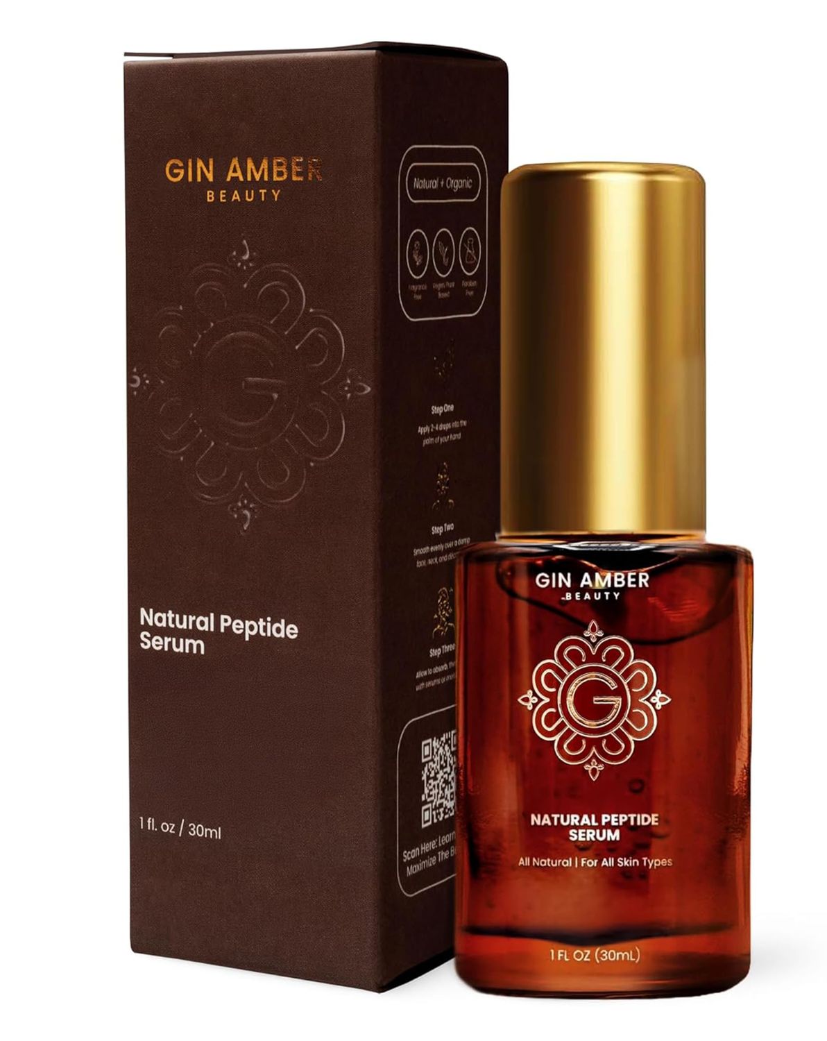 Gin Amber Beauty - Peptide Facial Serum - Firming &amp; Tightening Skin Serum with Vitamin E for a Radiant Look 1 fl oz - 30 ml
