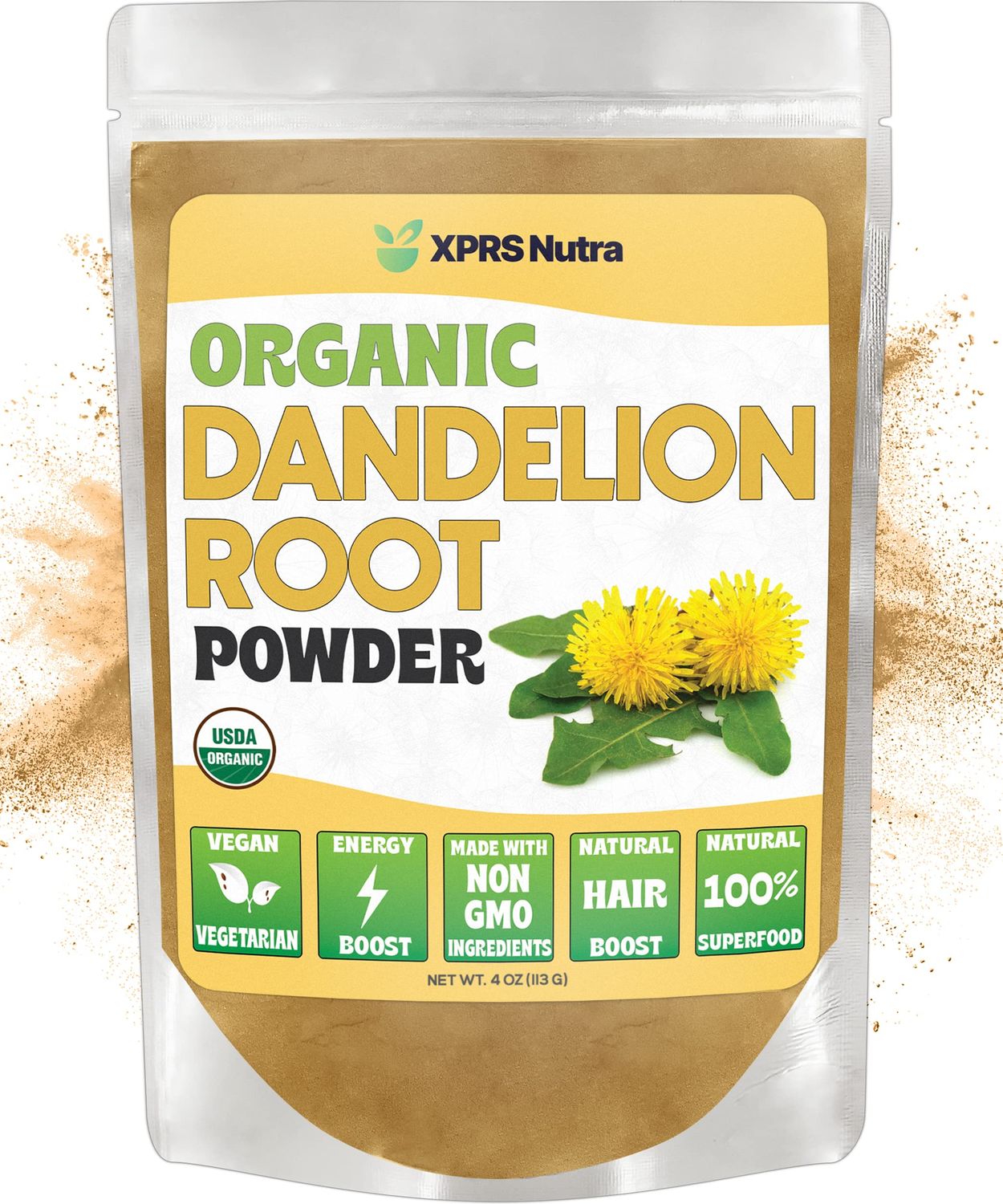 XPRS Nutra Organic Dandelion Root Powder - Vegan Friendly Antioxidant Power for Liver Support - Dandelion Root for Tea and Beverages - Immune Boosting Dandelion Powder 4 Ounce