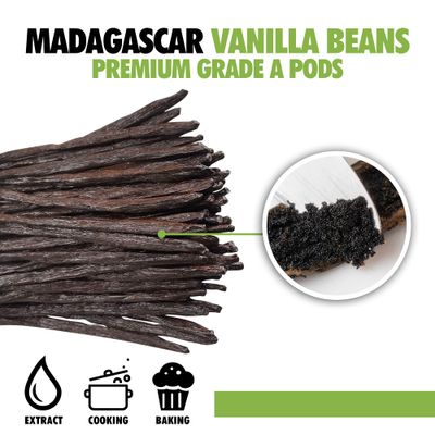 1Lb Organic Madagascar Vanilla Beans Grade A. Certified USDA Organic. 7-8 by FITNCLEAN VANILLA for Chefs, Cooking, Extract. 16oz Bourbon Fresh NON-GMO Whole Gourmet Pods