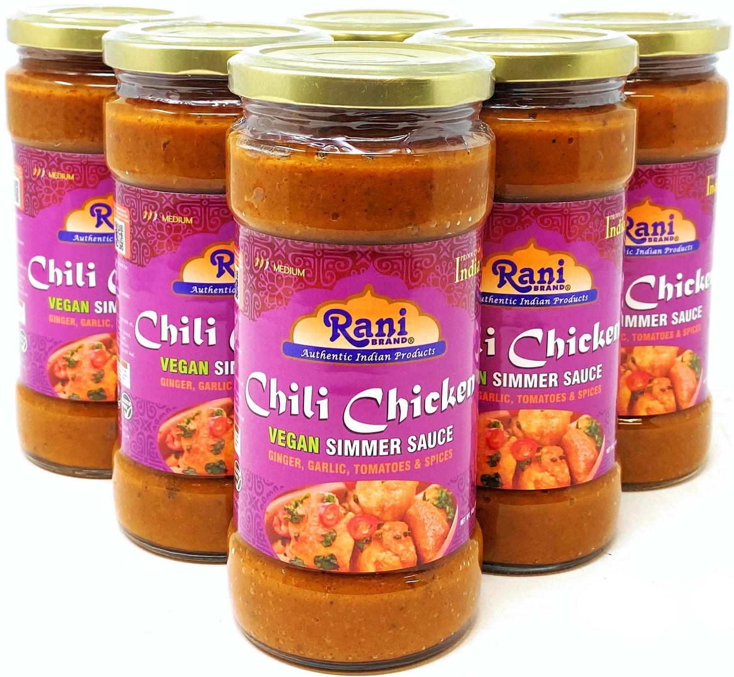 Rani Chili Chicken Vegan Simmer Sauce Ginger, Garlic, Tomatoes &amp; Spices 14oz 400g Glass Jar, Pack of 51FREE Easy to Use Vegan No Colors All Natural NON-GMO Gluten Free Indian Origin