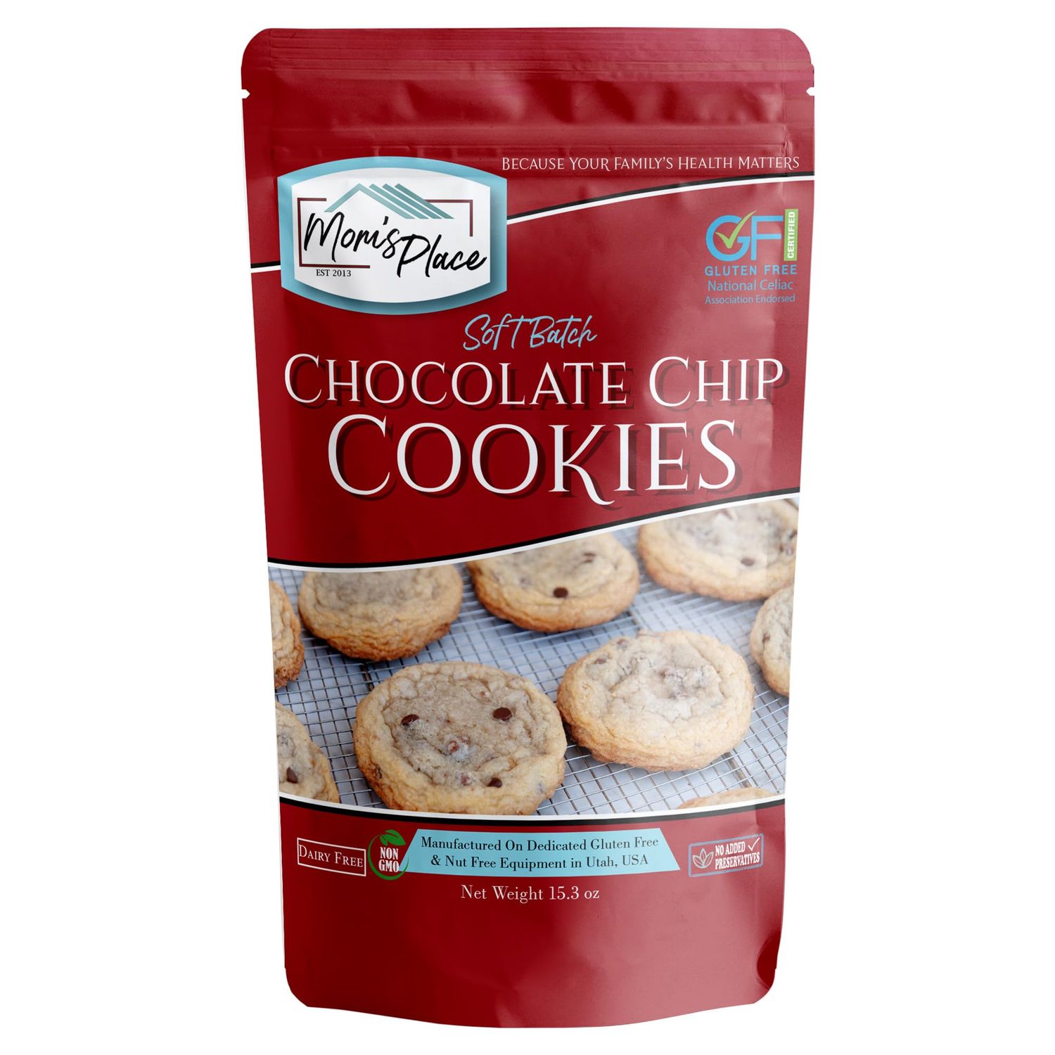 Mom&#39;s Place Gluten-Free Chocolate Chip Cookie Mix, Dessert Baking, Easy to Make, Nut, Dairy &amp; Corn Free, 24 Servings, 17.4 oz